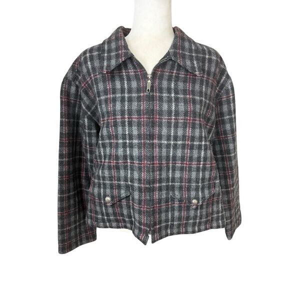Fashion Bug Jacket Womens Size M Gray Wool Windowpane Plaid‎ Y2K Clueless Preppy - Picture 2 of 16